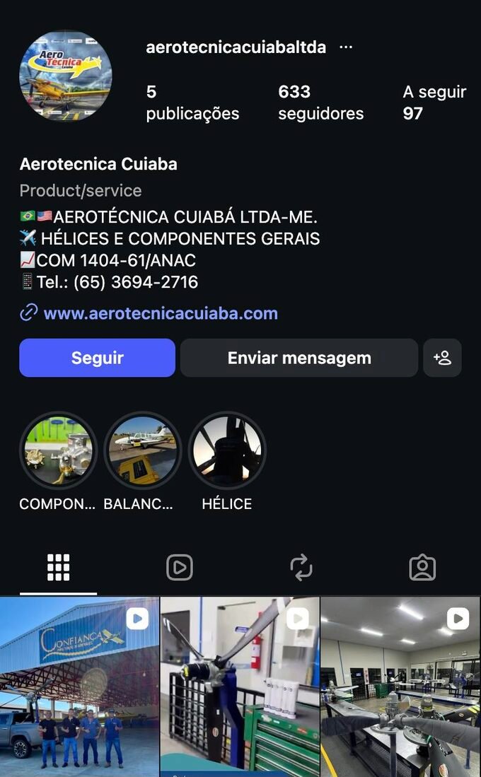 Perfil da Aerotécnica Cuiabá no Instagram — @aerotecnicacuiabaltda